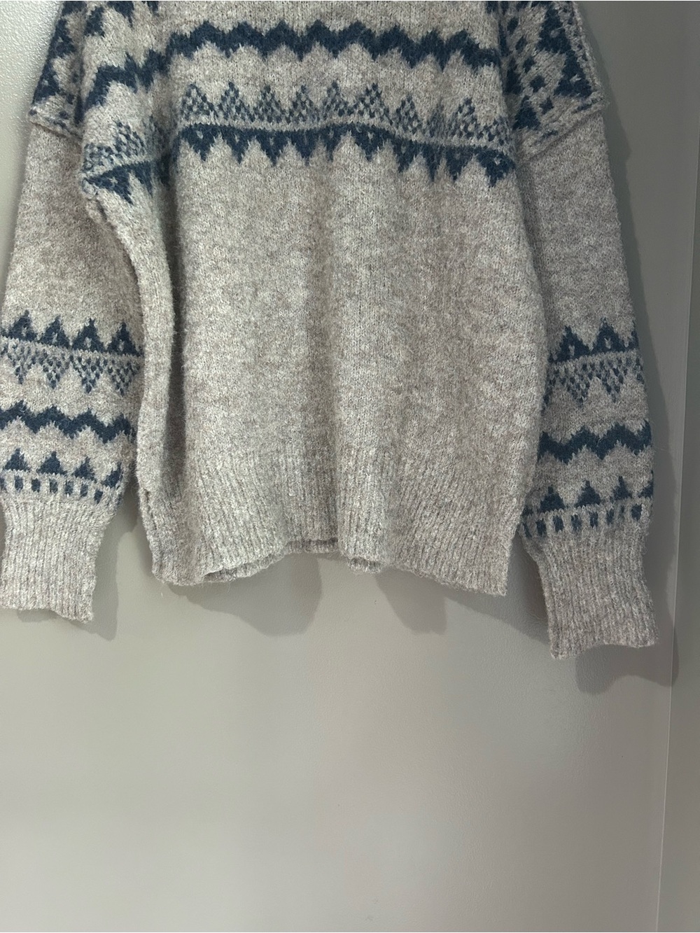 A'ltard State Fair Isle Crew Neck Chunky Knit Pullover Sweater - Taupe and Navy - Picture 7 of 12